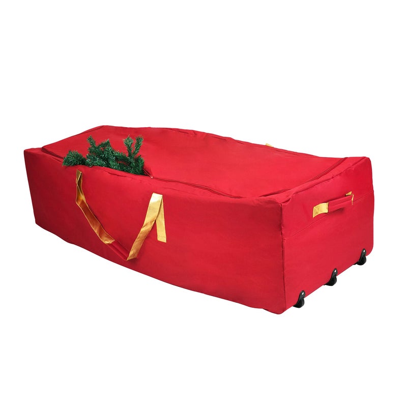 Simplify Christmas Tree Storage Bag | Holds Artificial Trees up to 11 Feet Tall | Holiday Decorations Organizer | Wheeled | Collapsible Duffle | Red - Image 1